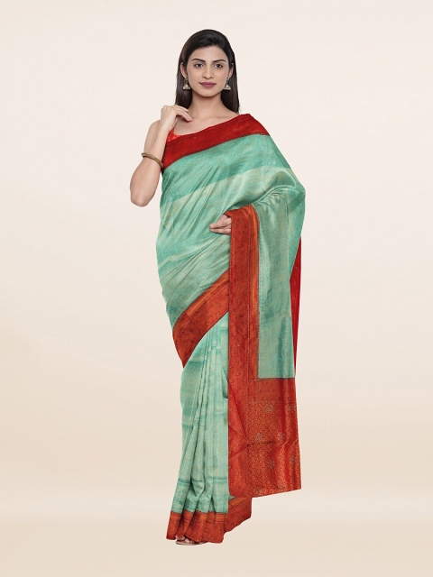 

Pothys Turquoise Blue & Orange Woven Design Zari Art Silk Saree