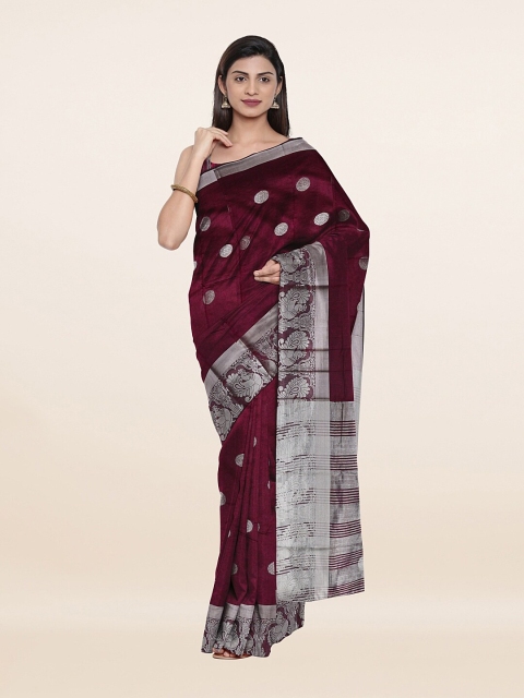 

Pothys Purple & Silver-Toned Woven Design Zari Saree