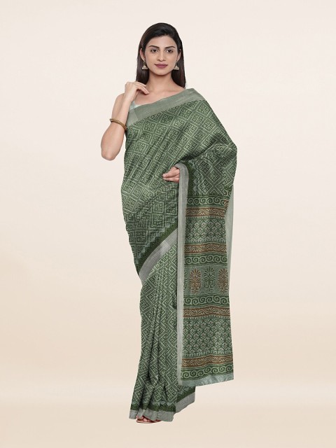 

Pothys Green Printed Cotton Blend Saree