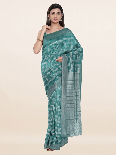 

Pothys Green & Silver-Toned Woven Design Zari Saree