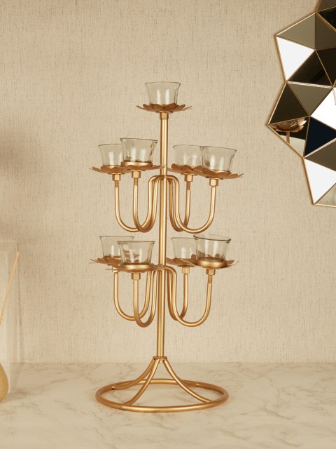 

HomeTown Gold-Toned Glass Tealight Candle Holder With Votives