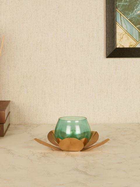 

HomeTown Gold & Teal Solid Candle Holder