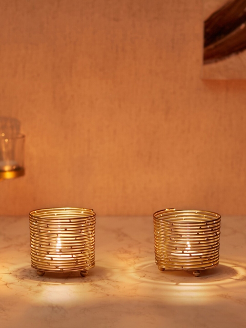 

HomeTown Set of 2 Gold Textured Candle Holder