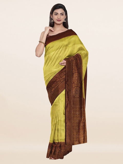 

Pothys Women Lime Green & Brown Floral Zari Art Silk Saree