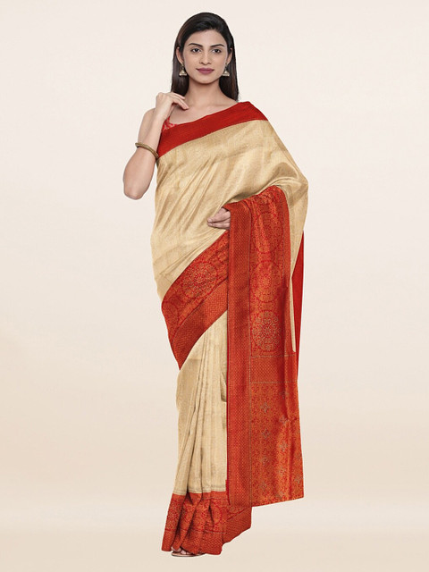 

Pothys Cream-Coloured & Red Woven Design Zari Art Silk Saree