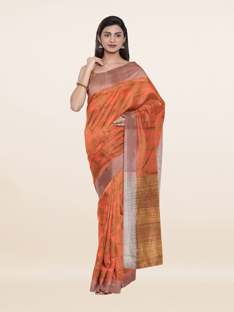 

Pothys Orange & Gold-Toned Woven Design Zari Saree