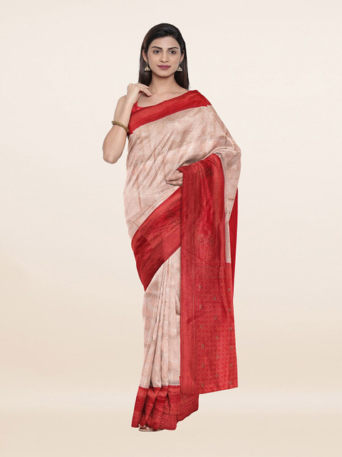 

Pothys Off White & Red Woven Design Zari Art Silk Saree