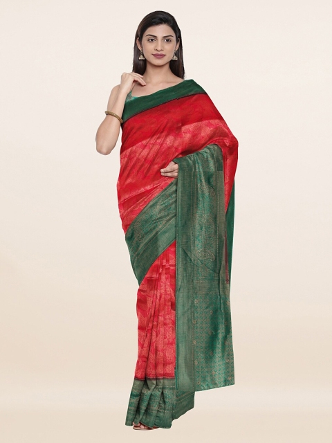 

Pothys Women Pink & Green Woven Design Zari Art Silk Saree