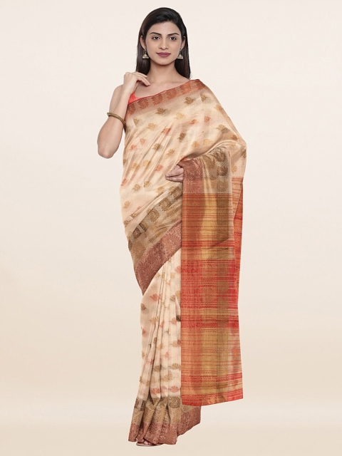 

Pothys Cream-Coloured & Red Woven Design Zari Saree