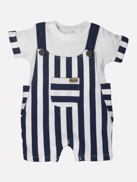 

BABY GO Boys Navy Blue Striped Printed Cotton Dungarees