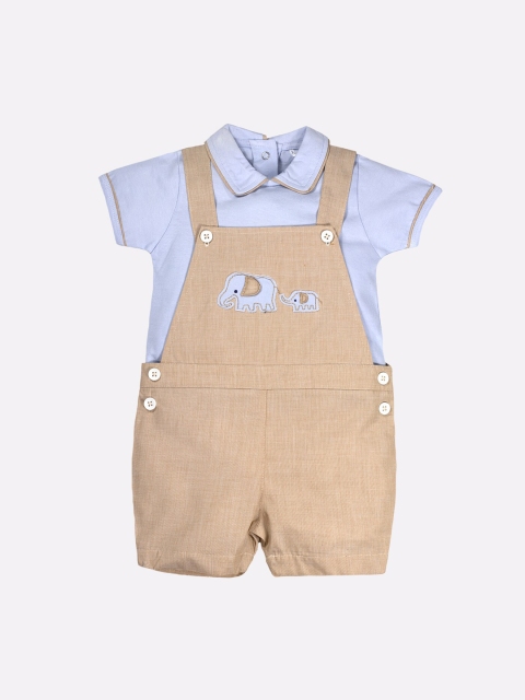 

BABY GO Infant Boys Blue & Beige Solid Dungaree With Shirt