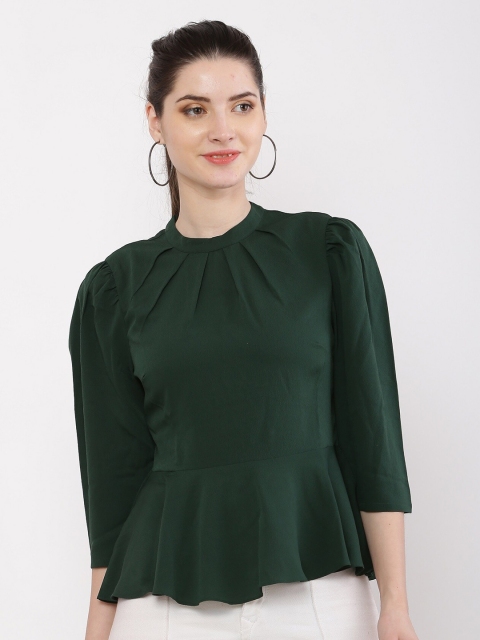 

RAASSIO Women Green Crepe Peplum Top