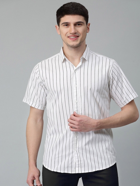 

JAI TEXTILES Men White Slim Fit Striped Casual Shirt