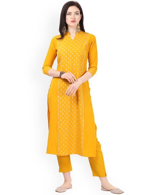 

NAINVISH Women Yellow Floral Printed Kurta with Trousers