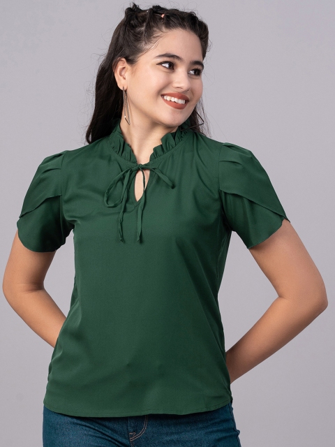 

DressBerry Green Tie-Up Neck Top