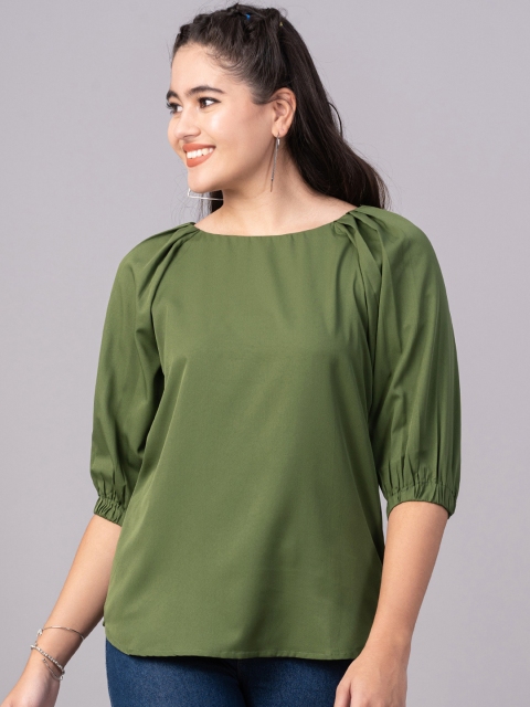 

DressBerry Women Olive Green Solid Raglan Sleeve Top