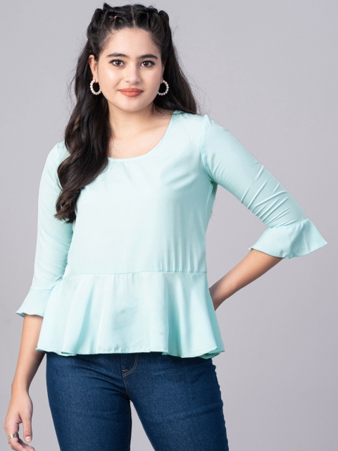 

DressBerry Women Blue Bell Sleeves Peplum Top