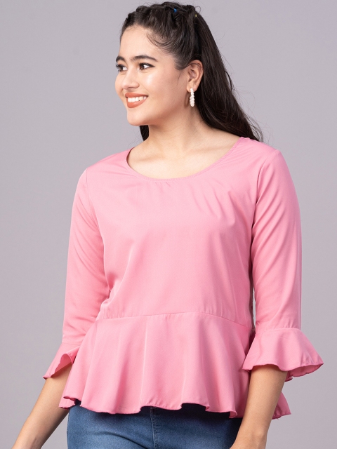 

DressBerry Women Pink Solid Peplum Top