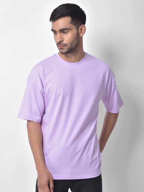 

Melangebox Men Mauve Drop-Shoulder Sleeves Cotton Loose T-shirt