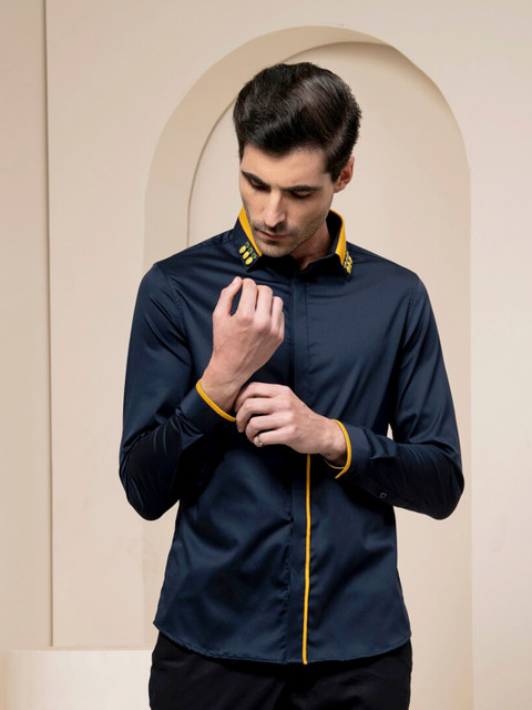 

ABKASA Men Navy Blue Sharp Slim Fit Casual Shirt