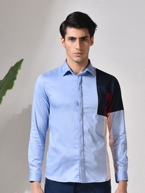 

ABKASA Men Blue Sharp Slim Fit Colourblocked Casual Shirt