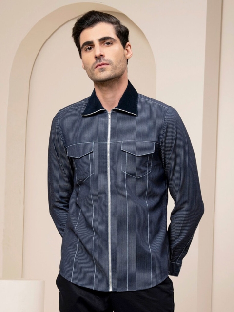 

ABKASA Men Navy Blue Sharp Slim Fit Casual Shirt