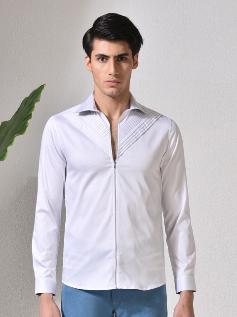 

ABKASA Men White Sharp Slim Fit Casual Shirt