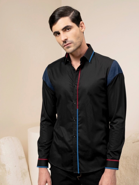 

ABKASA Men Black Sharp Slim Fit Casual Shirt