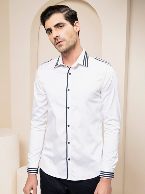 

ABKASA Men White Sharp Slim Fit Casual Shirt