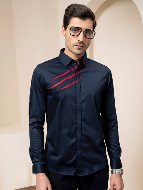 

ABKASA Men Navy Blue Sharp Slim Fit Casual Shirt