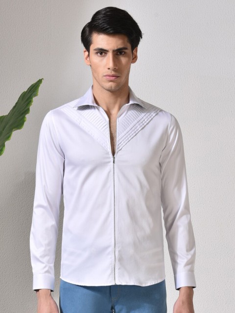 

ABKASA Men White Sharp Slim Fit Casual Shirt