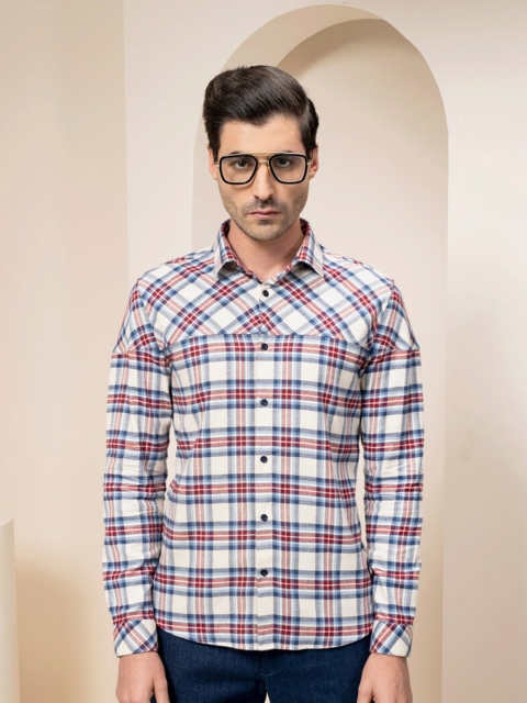 

ABKASA Men Red Sharp Slim Fit Tartan Checked Casual Shirt