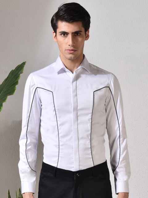 

ABKASA Men White Sharp Slim Fit Casual Shirt