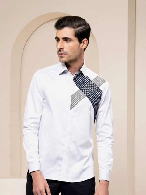

ABKASA Men White Sharp Slim Fit Casual Shirt