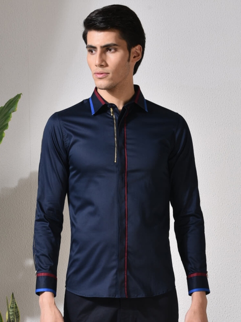 

ABKASA Men Navy Blue Sharp Slim Fit Casual Shirt