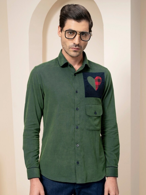 

ABKASA Men Green Sharp Slim Fit Casual Shirt