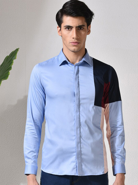 

ABKASA Men Blue Sharp Slim Fit Colourblocked Casual Shirt