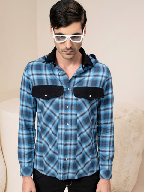 

ABKASA Men Blue Sharp Slim Fit Tartan Checked Casual Shirt