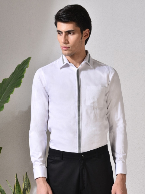 

ABKASA Men White Sharp Slim Fit Casual Shirt