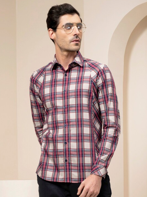 

ABKASA Men Red Sharp Slim Fit Tartan Checked Casual Shirt