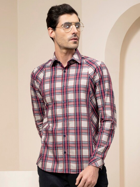 

ABKASA Men Red Sharp Slim Fit Tartan Checked Casual Shirt