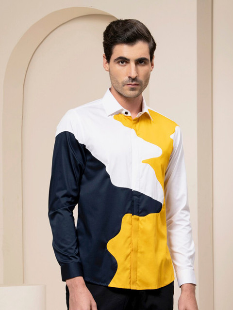 

ABKASA Men White Sharp Slim Fit Colourblocked Casual Shirt