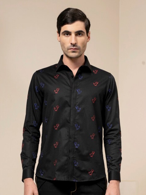 

ABKASA Men Black Sharp Slim Fit Printed Casual Shirt