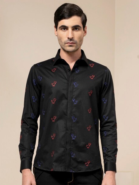 

ABKASA Men Black Sharp Slim Fit Printed Casual Shirt