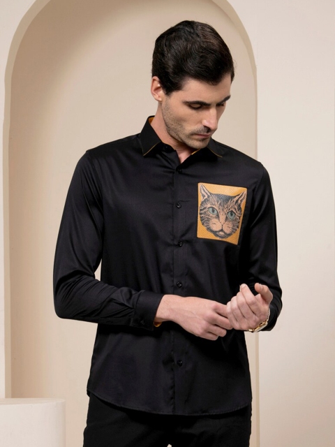 

ABKASA Men Black Sharp Slim Fit Casual Shirt