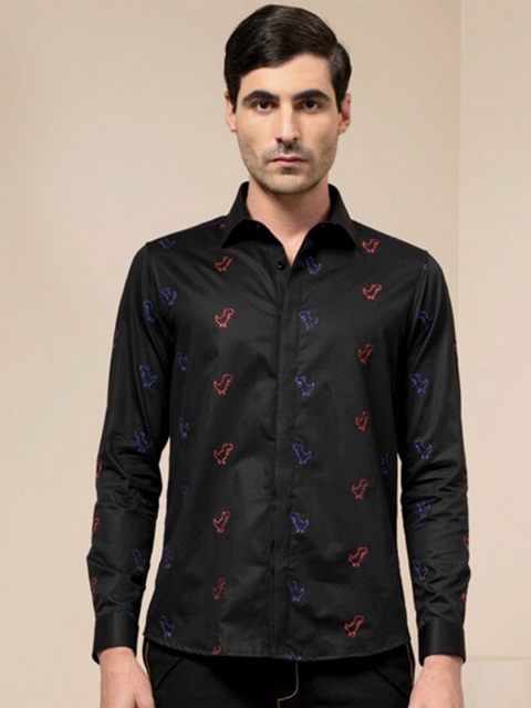 

ABKASA Men Black Sharp Slim Fit Printed Casual Shirt