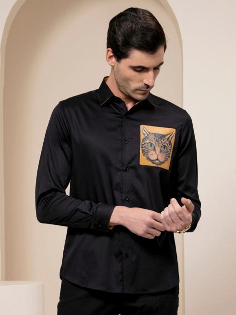

ABKASA Men Black Sharp Slim Fit Casual Shirt