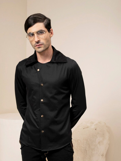 

ABKASA Men Black Sharp Slim Fit Casual Shirt