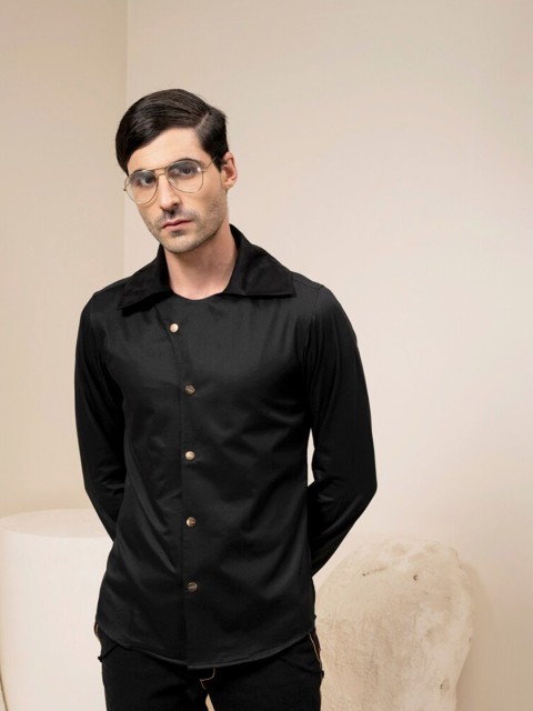 

ABKASA Men Black Sharp Slim Fit Casual Shirt
