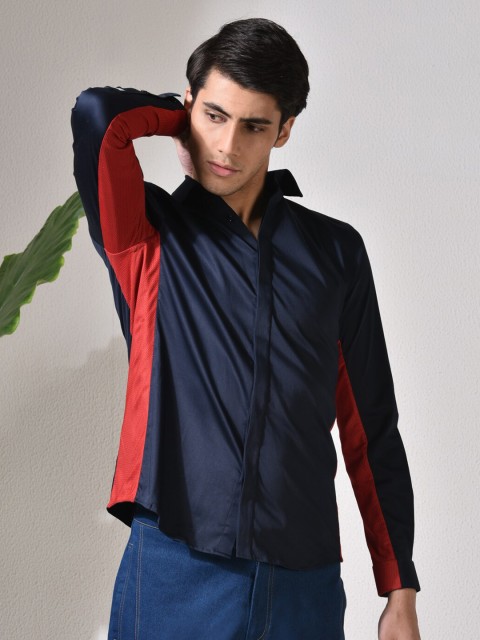 

ABKASA Men Navy Blue Sharp Slim Fit Casual Shirt